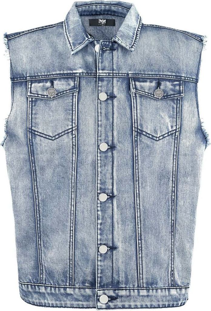 Black Premium by EMP Herren ärmellose blaue Jeansweste mit Hemdkragen XL