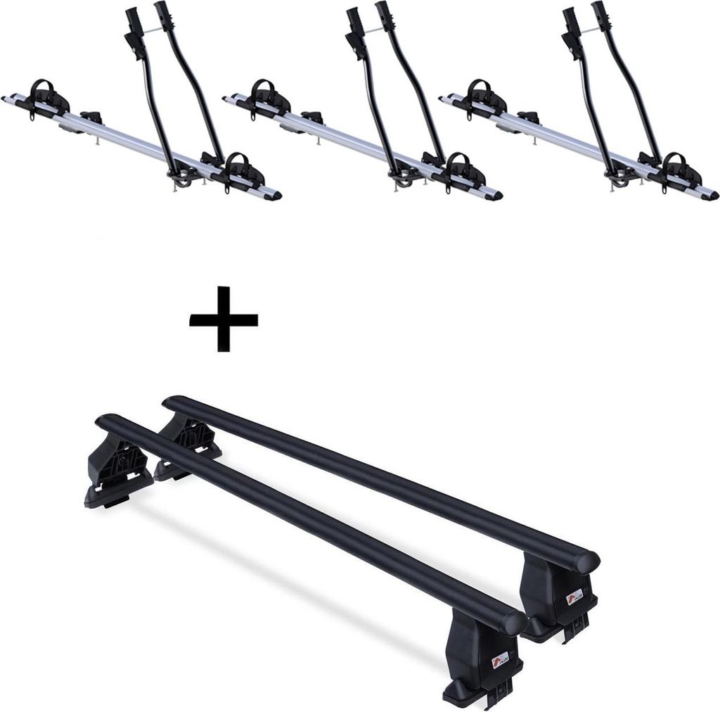 3x Fahrradträger SAGITTAR + Dachträger Menabo Tema Stahl kompatibel mit Chevrolet Volt (Kombilimousine 4 Türer) ab 2012