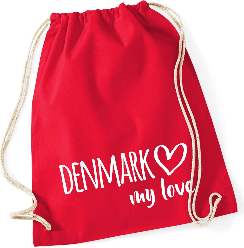Huuraa Turnbeutel Denmark my love 12 Liter Classic Red Baumwolle Rucksack Geschenkidee