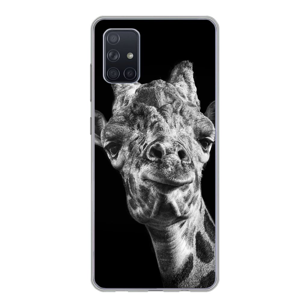 MuchoWow Handyhülle Schutzhülle Hülle für Samsung Galaxy A71 Giraffe - Tier - Schwarz - Weiß Silikon Softcase Handy Hülle - Kartenbesitzer
