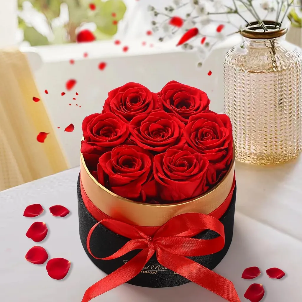 Bouquet de Fleurs Éternelles sous Coffret de Luxe - Déco Saint-Valentin