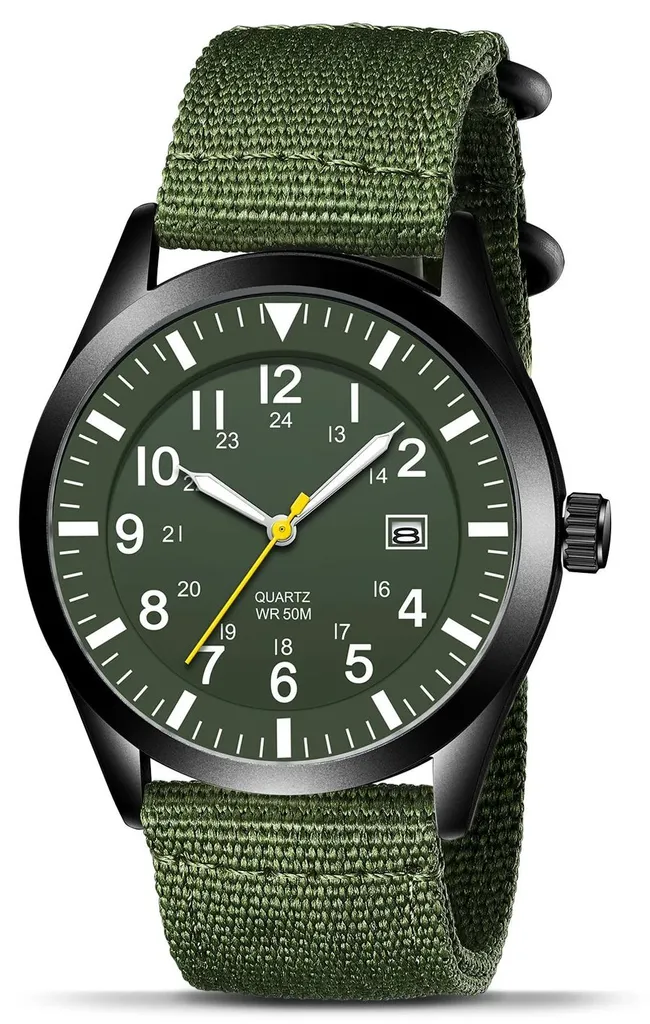 Montre homme étanche en acier inoxydable avec éclairage LED - Vert