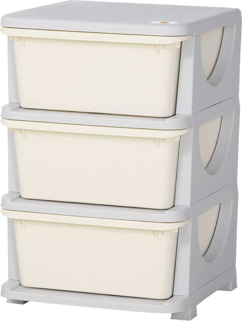 Aufbewahrungsboxen für Kinder, 3 große Schubladen, runde Kanten, Kunststoff, 37x37x56,5 cm, Cremeweiß