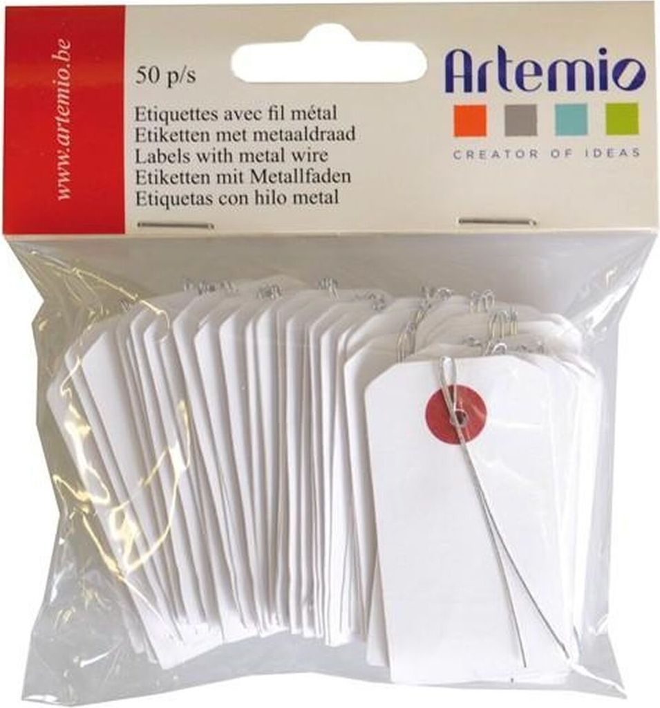 100 weiße Mini-Etiketten mit Metallfaden 3 x 5,5 cm