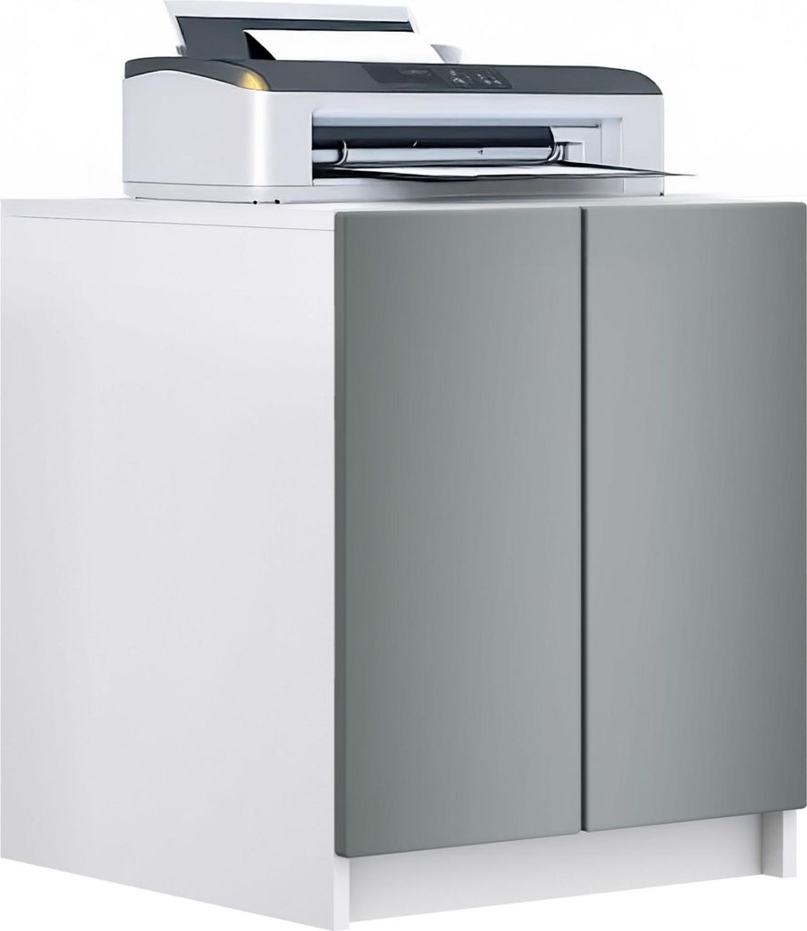 InnoFurn Druckerschrank Elona, Druckerkommode mit Soft-Close & Push-to-Open, Druckertisch, Büromöbel, Home Office, Weiß/Anthrazit (51 x 60,5 x 5...