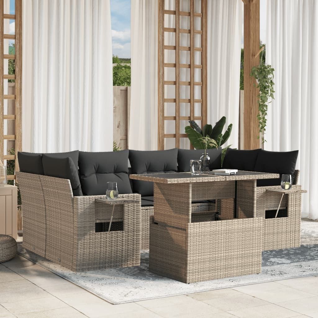 Maison Exclusive - 7-tlg. Garten-Sofagarnitur mit Kissen Hellgrau Poly Rattan