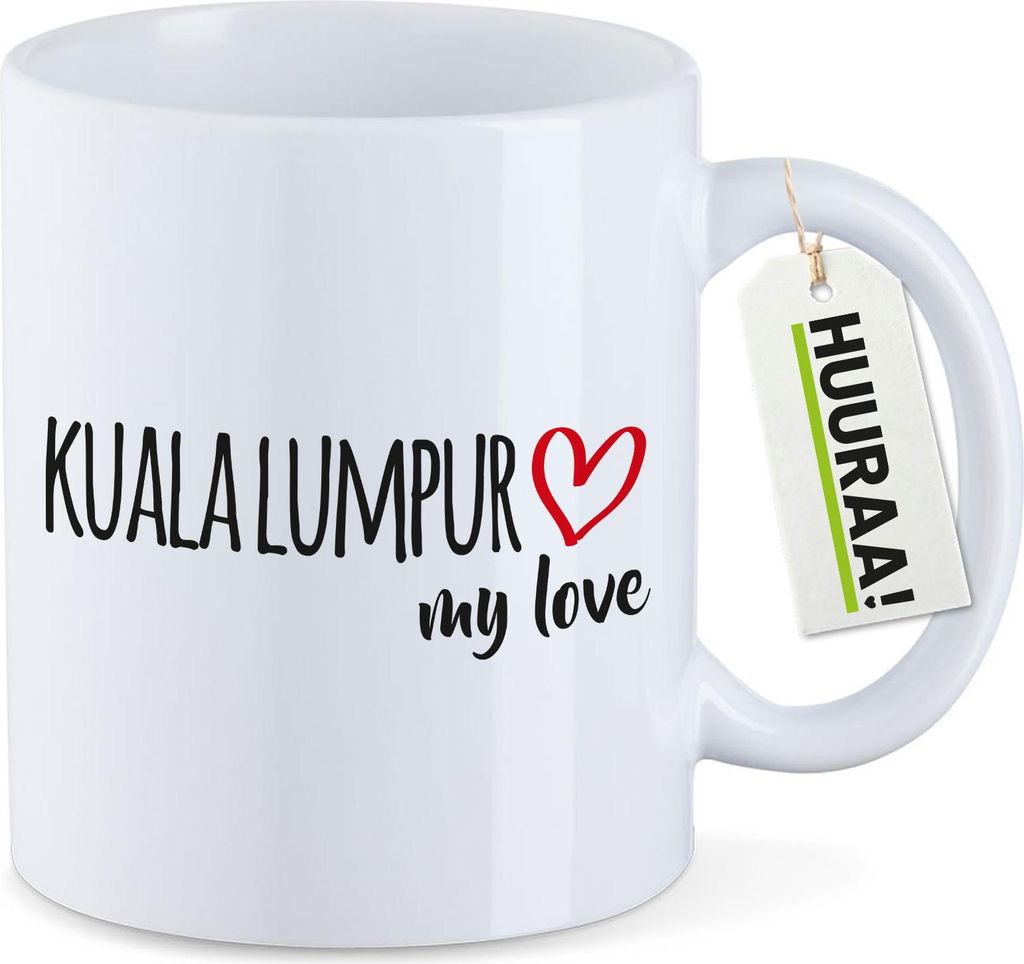 Huuraa Kaffeetasse Kuala Lumpur my love 330ml Weiß Keramik Kaffeebecher Geschenkidee