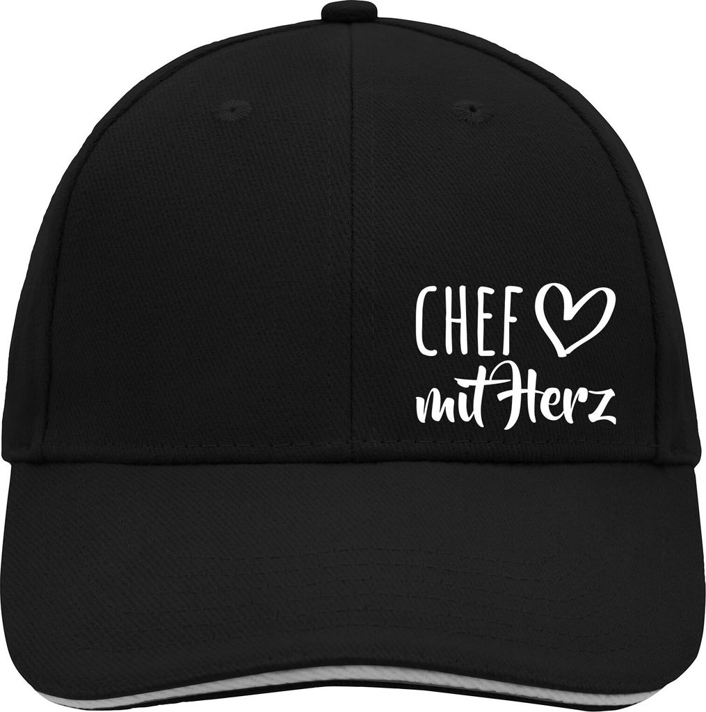 Huuraa Cappy Mütze Chef mit Herz Black/Light Grey Baumwolle 6-Panel Kappe Geschenkidee