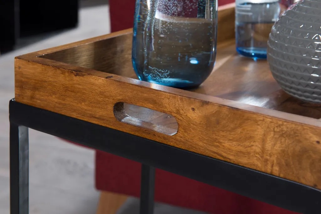 Table de service Sheesham massif FineBuy avec structure métal industriel