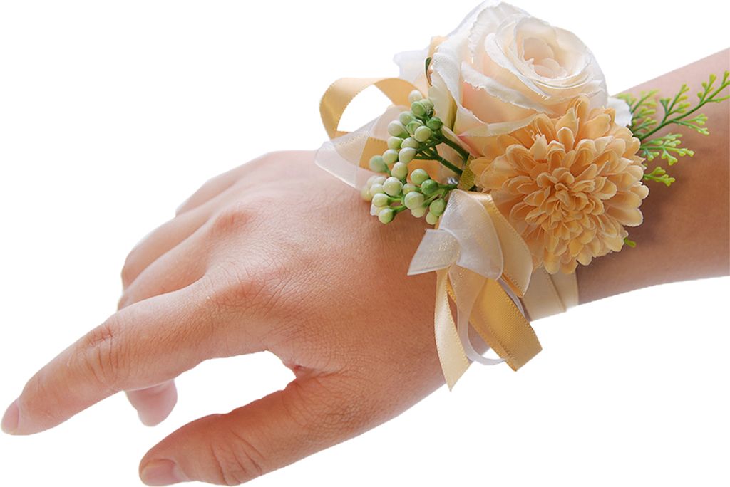 Handgelenkblume nicht verblüffende mehrfarbige Dekoration Eleganter Braut Bräutigam gefälschter Handgelenk Corsage für Party-Sekt