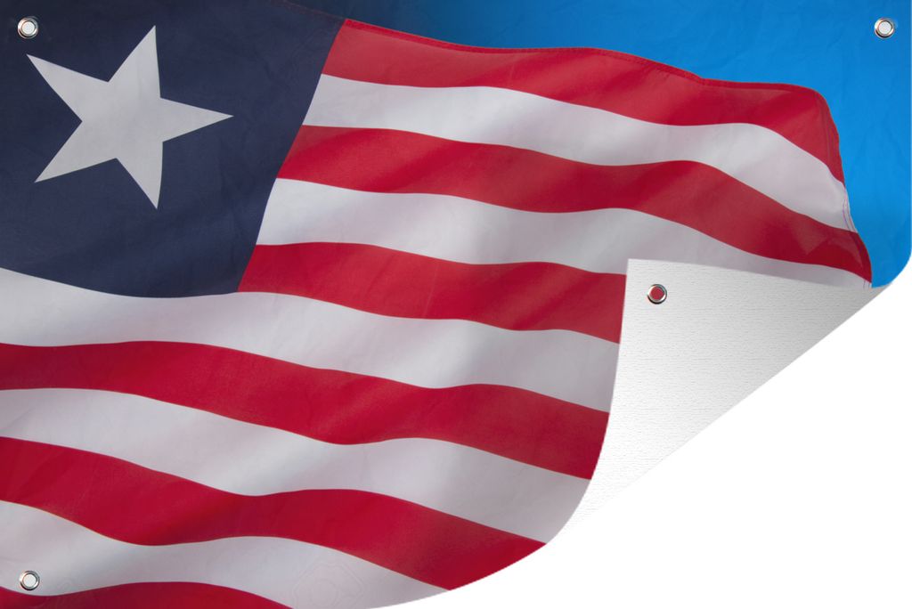 MuchoWow 60x40 cm Outdoor-Poster Gartendeko Sichtschutz Garten Poster für den Garten Flagge von Liberia auf blauem und schwarzem Hintergrund