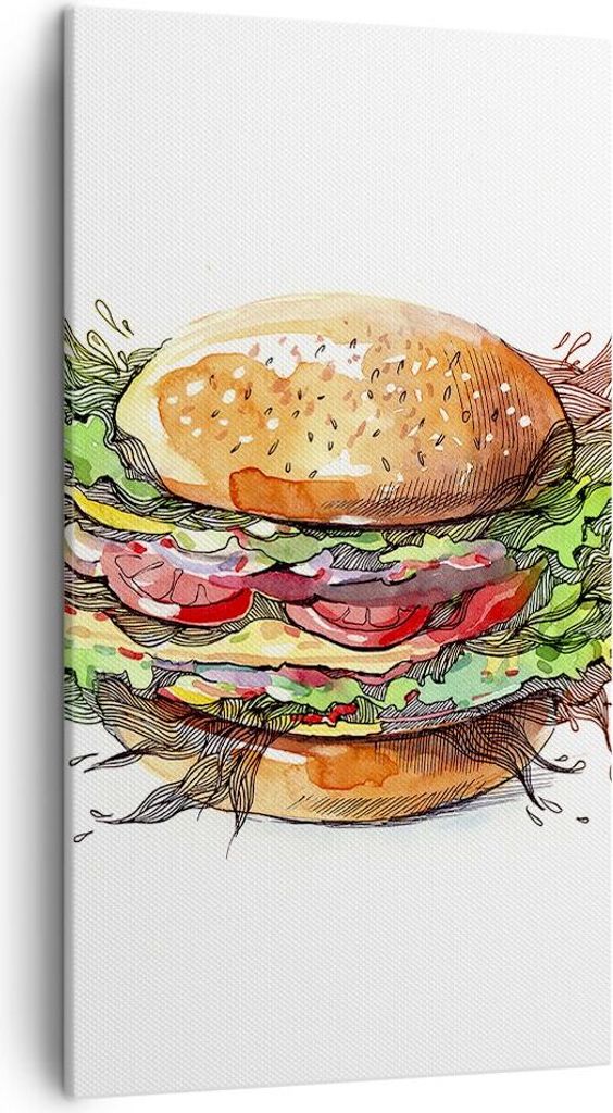 Bild auf Leinwand - Leinwandbild - Illustration nahrung hamburger brötchen - 45x80cm - Wand Bild - Wanddeko - Leinwanddruck - Bilder - Kunstdruck ...