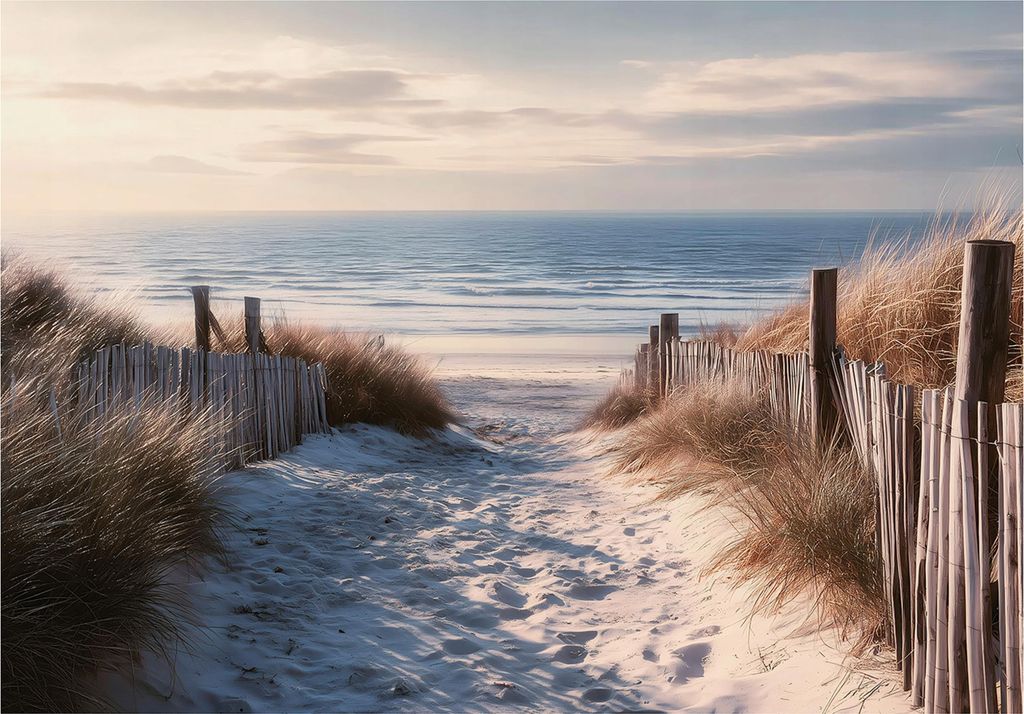 Fototapete Strand Meer Natur - 300x210 cm - Vliestapete Wohnzimmer Schlafzimmer - Vlies Fototapete Beige - 15916VX6