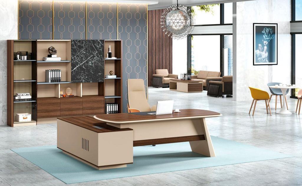 Garnitur Bürotisch Schrank Büromöbel Holz Braun Ecke Schreibtisch Set