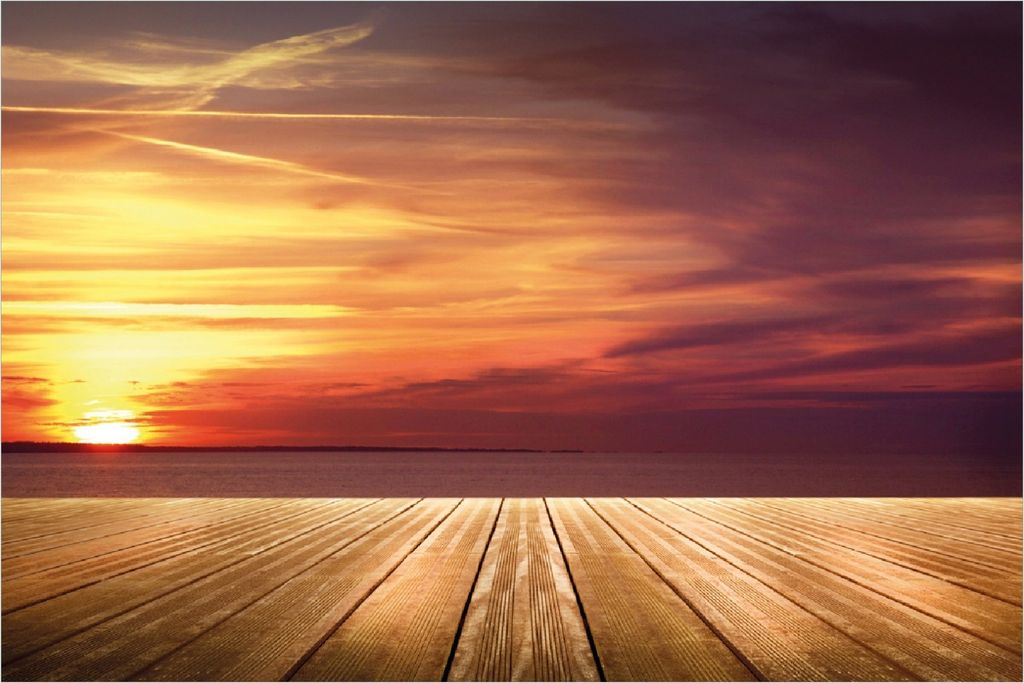 Wallario selbstklebendes Poster - Steg am See - Sonnenuntergang und roter Himmel, Größe: 100 x 150 cm
