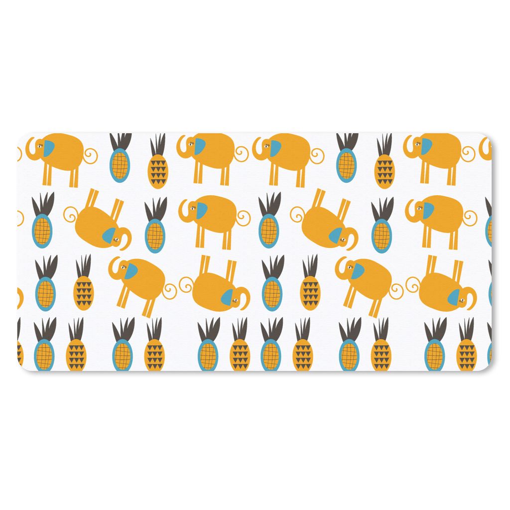MuchoWow Schreibtischunterlage Elefant - Ananas - Gelb - Muster 80x40 cm - XXL Mauspad - Gaming Mauspad