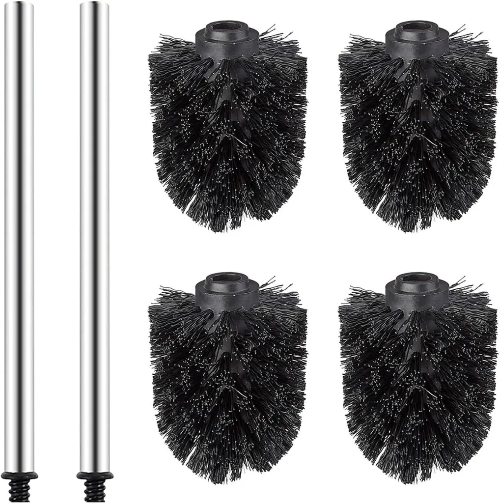 Set de 4 têtes de brosse WC de rechange noires avec 2 manches robustes