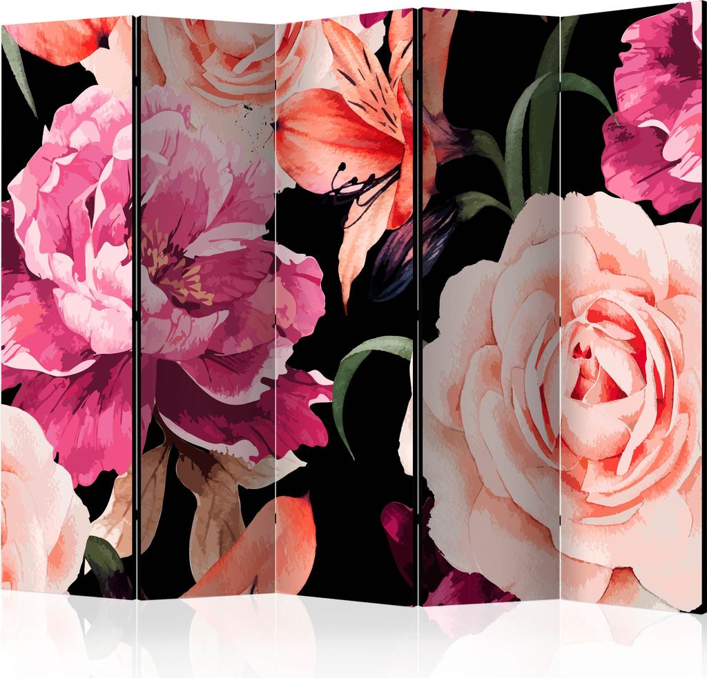 5-teiliger Doppelseitiger Vlies Paravent - Roses of Love II 225x172 cm Blumen b-B-0395-z-c