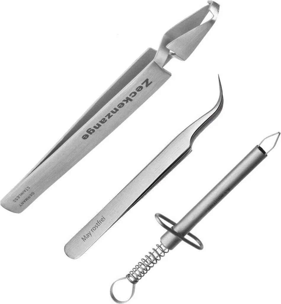 Set Pinzette per Zecche Professionale 3 Pezzi Acciaio Inox Alta Precisione