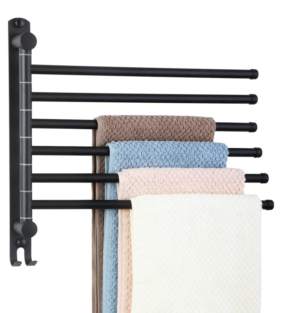 Sèche-serviette mural rotatif en inox noir à 6 branches de 34 cm