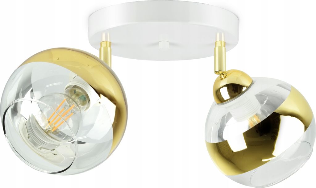 LUXOLAR Led Deckenleuchte 2 flammig - Deckenlampe Schwenkbar Weiß-Gold E27 60W - Hängelampe für Wohnzimmer, Küchen - Gold-transparent Glas Kugeln