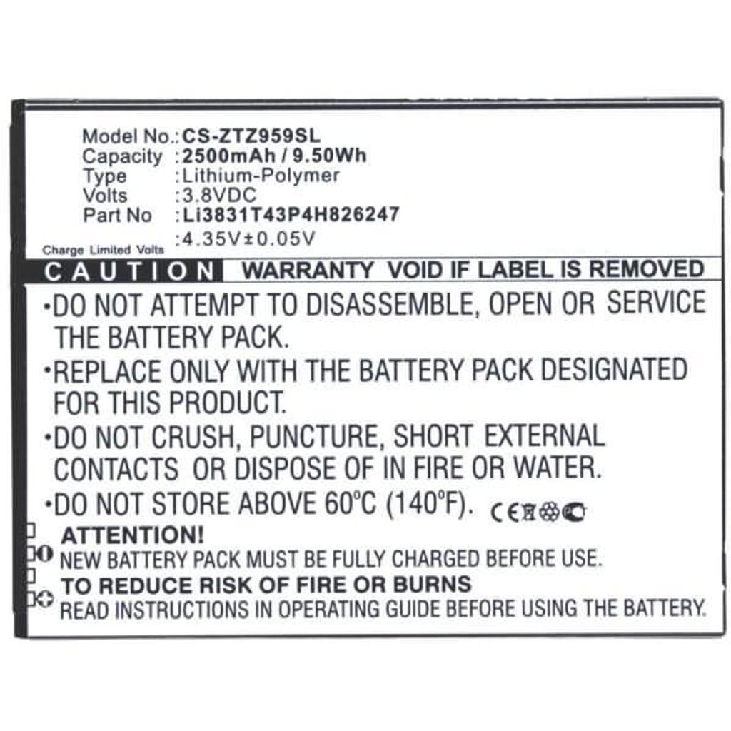 Akku für Zte Grand X 3 Li-Pol 3,8 Volt 2500 mAh schwarz.