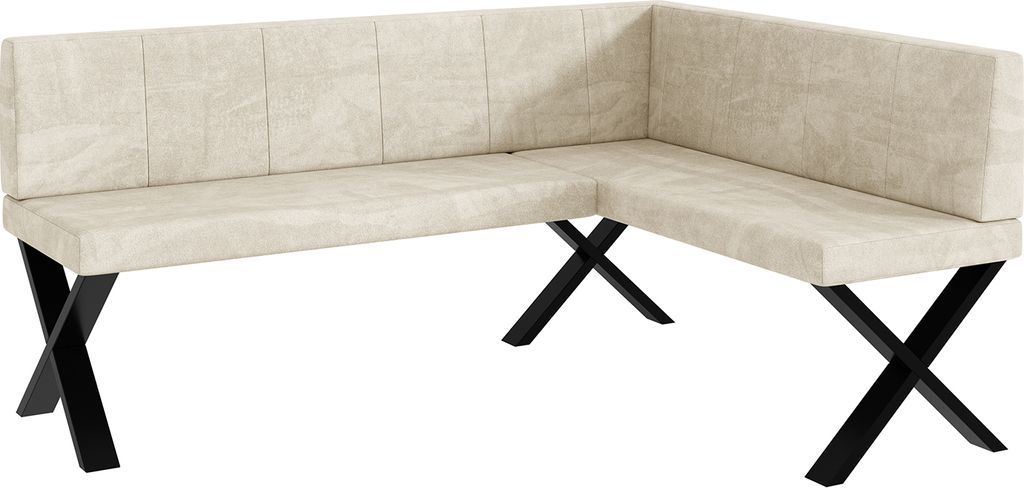MEBLINI Eckbank für Esszimmer - Küchenbank - Essecke - Sitzecke Küche - PETER - X-Beine 128x168x87cm Rechts - Creme Samt