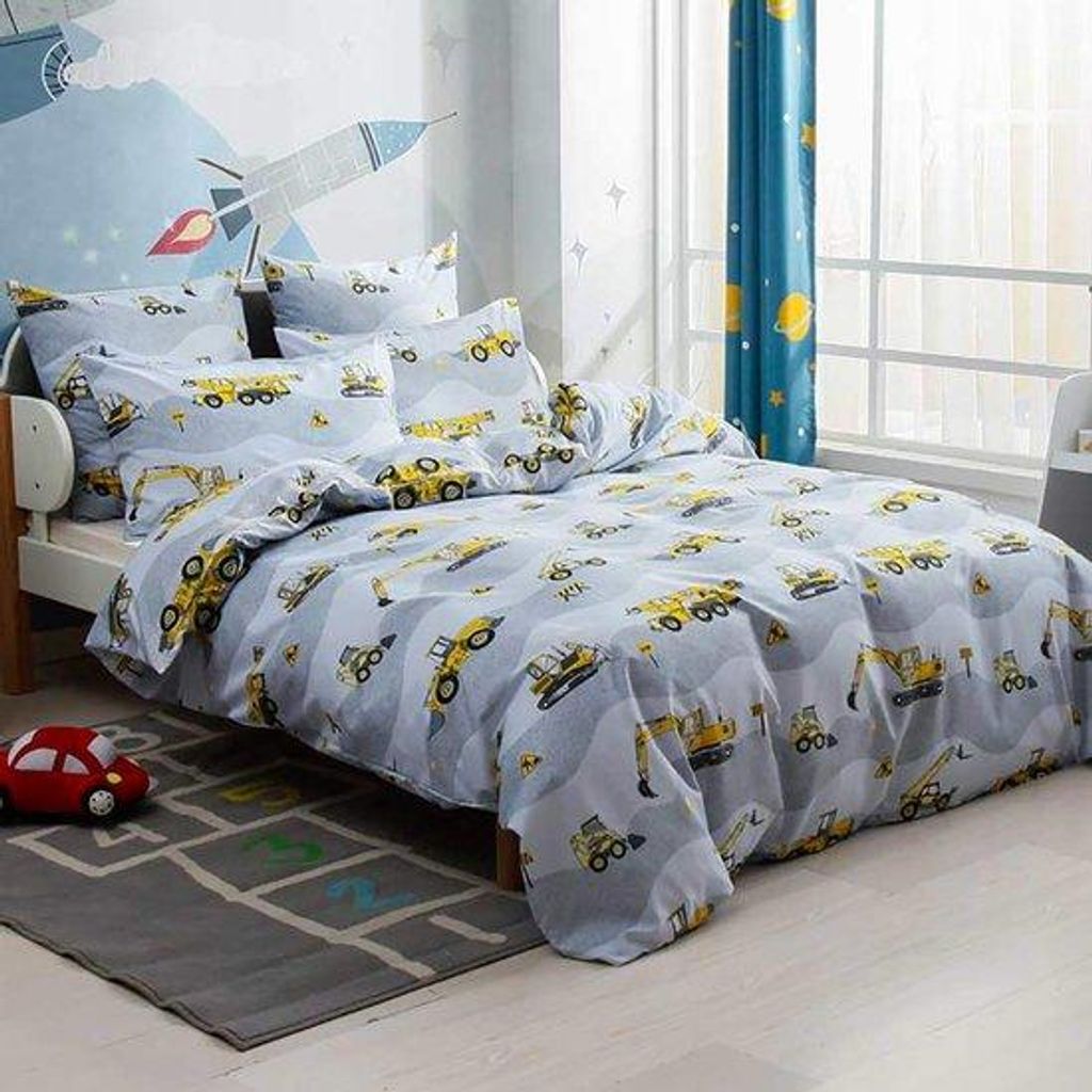 Unyqoos Ultra Soft Mikrofaser-Kinderbettwäsche-Set mit Bagger- und Baustellenmotiv, einschließlich Kissenbezug