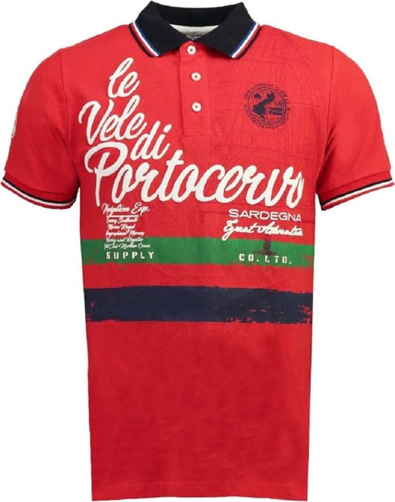 Geographisches Norwegen Herren Kingsley Poloshirt rot bedruckt