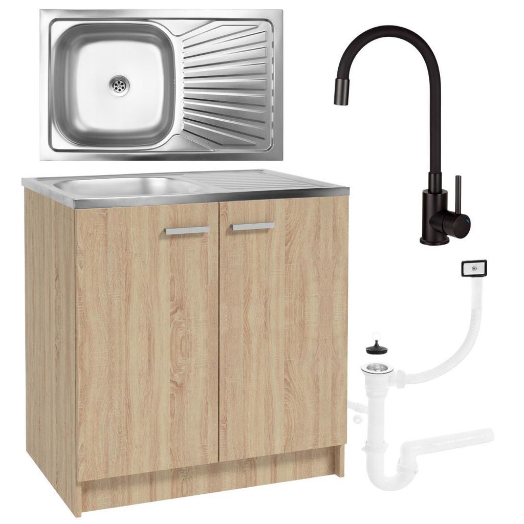 Küchenschrank Eiche Sonoma 80x50 cm mit Spüle und Deante Produktbild 