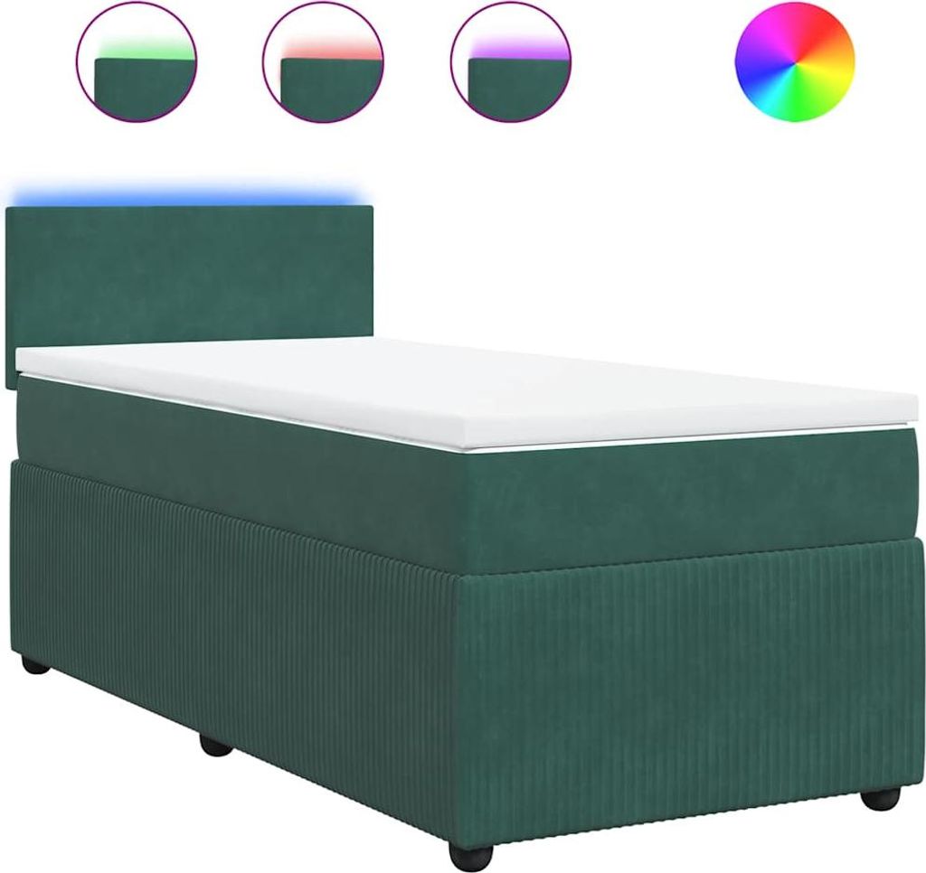 vidaXL Boxspringbett mit Matratze Dunkelgrün 100x200 cm Samt