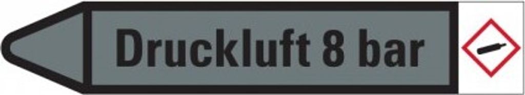 Dreifke Aufkleber I RKZ-Etikett Druckluft 8 bar, links, grau/schwarz, für Ø ...