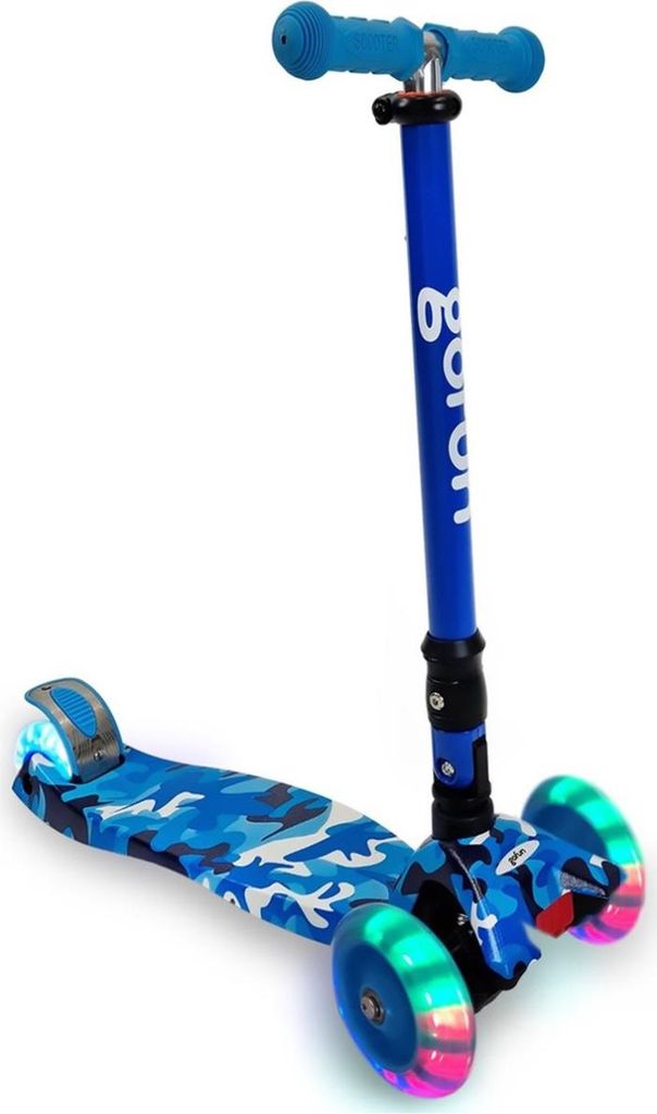 Gofun Kinderroller - Leuchtende Räder - Zusammenklappbar - 3-8 Jahren - Höhenverstellbarer Lenker - Anti-Rutsch - 85x58x23cm - Blau