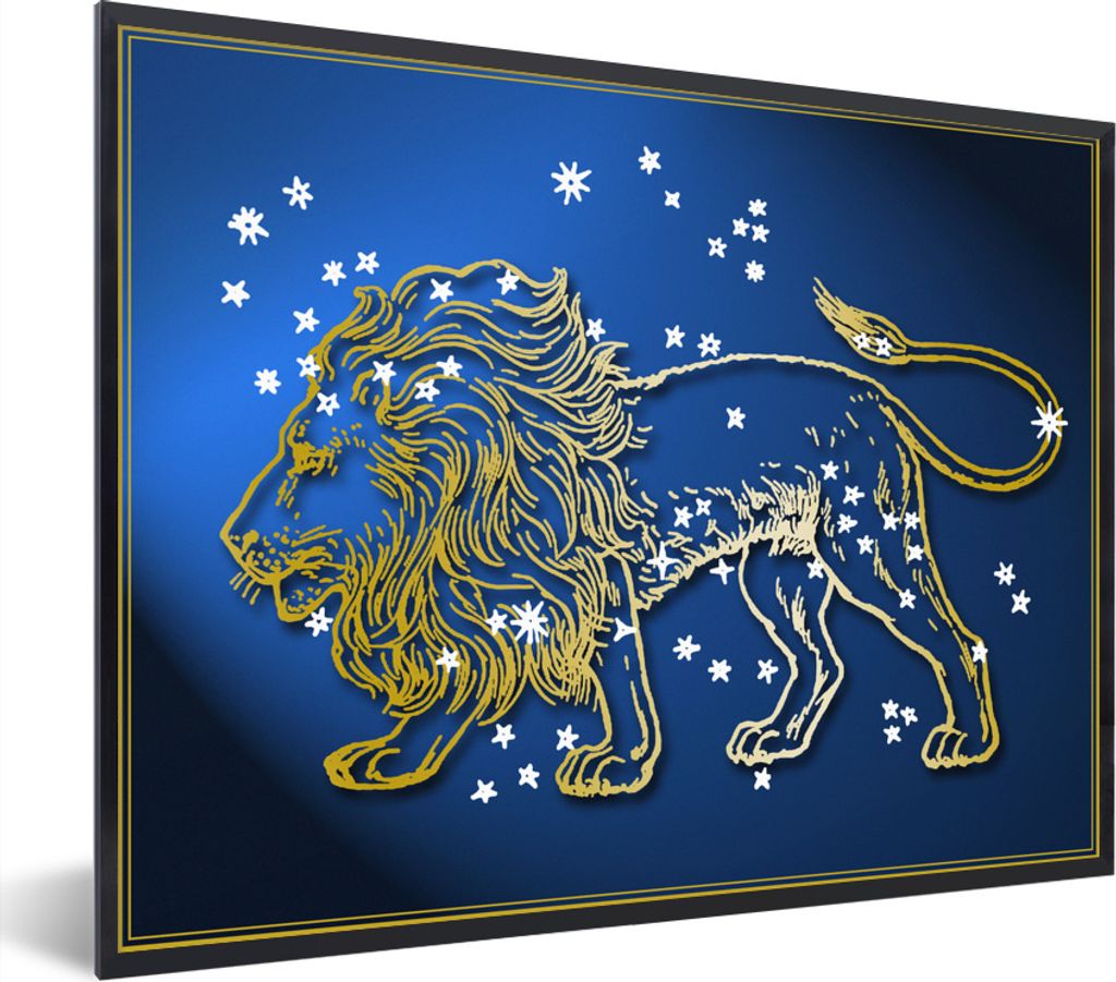 MuchoWow Gerahmtes Poster Sternbild - Löwe - Sterne 80x60 cm - Poster mit Schwarzem Bilderrahmen Wandposter Rahmen Foto Bilder - Schwarzem - Mit...