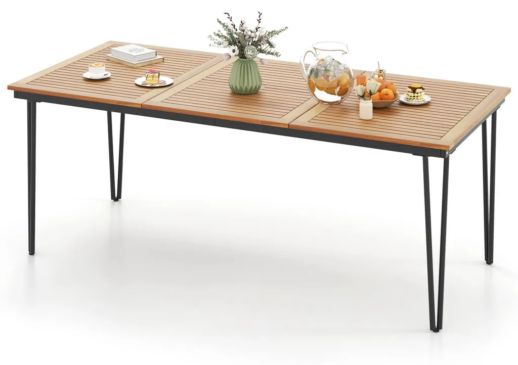 Table de jardin 8 personnes robuste 200x90 cm bois et métal - Anti-corrosion