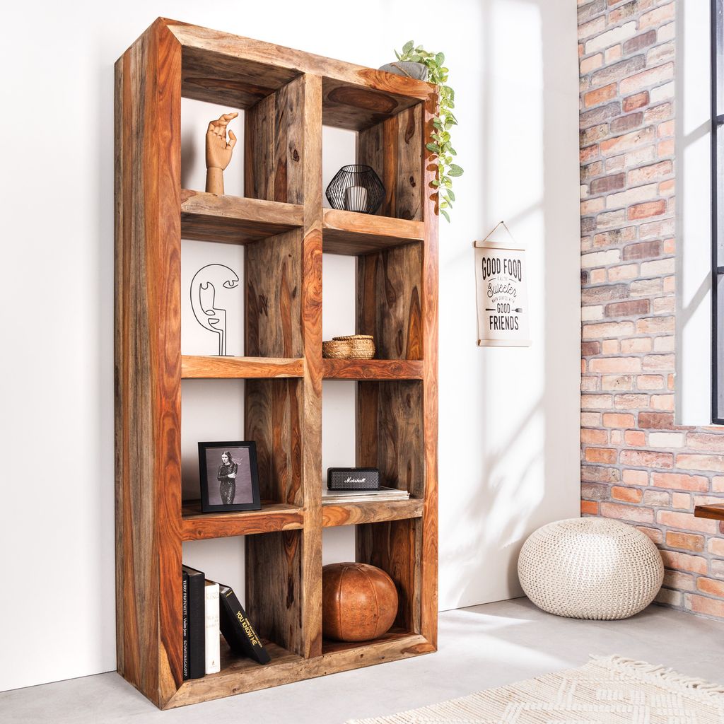 riess-ambiente Massives Regal MAKASSAR 180cm Sheesham Holz smoke finish 8 Fächer Bücherregal Dekoregal