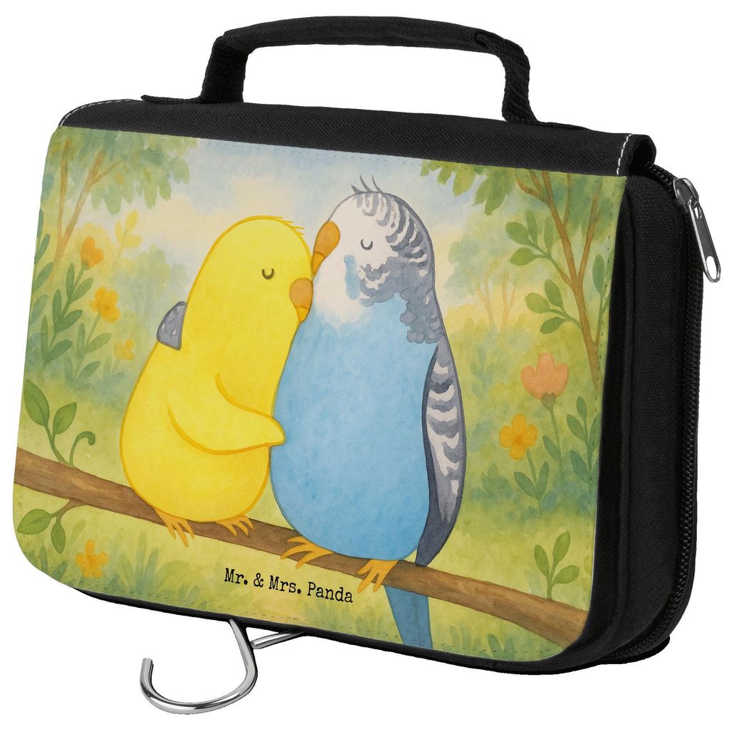 Mr. & Mrs. Panda Waschtasche Wellensittich Liebe Design - Weiß - Geschenk, Schminktasche, Verliebt, Waschbeutel, Kuscheln, kosmetiktäschchen, Ver...