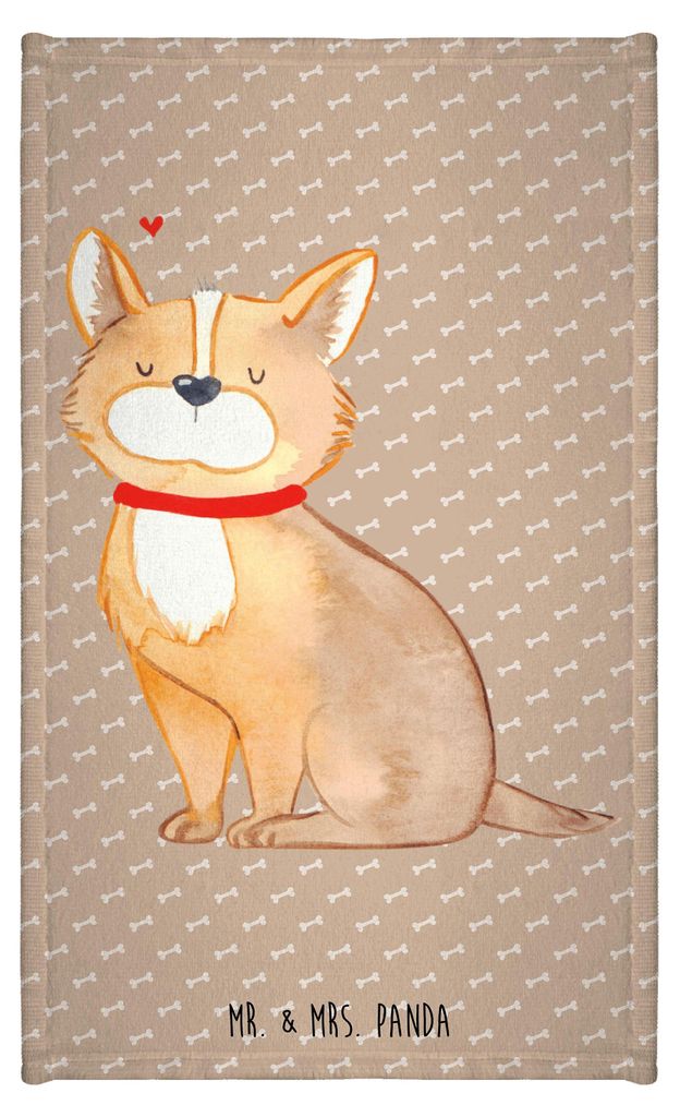 Mr. & Mrs. Panda Handtuch Hund Glück - Hundeglück - Geschenk, Mini-Handtuch, Kleines, Herz, Corgie, badezimmer, Sprüche, Spruch, Frotteetuch, G...