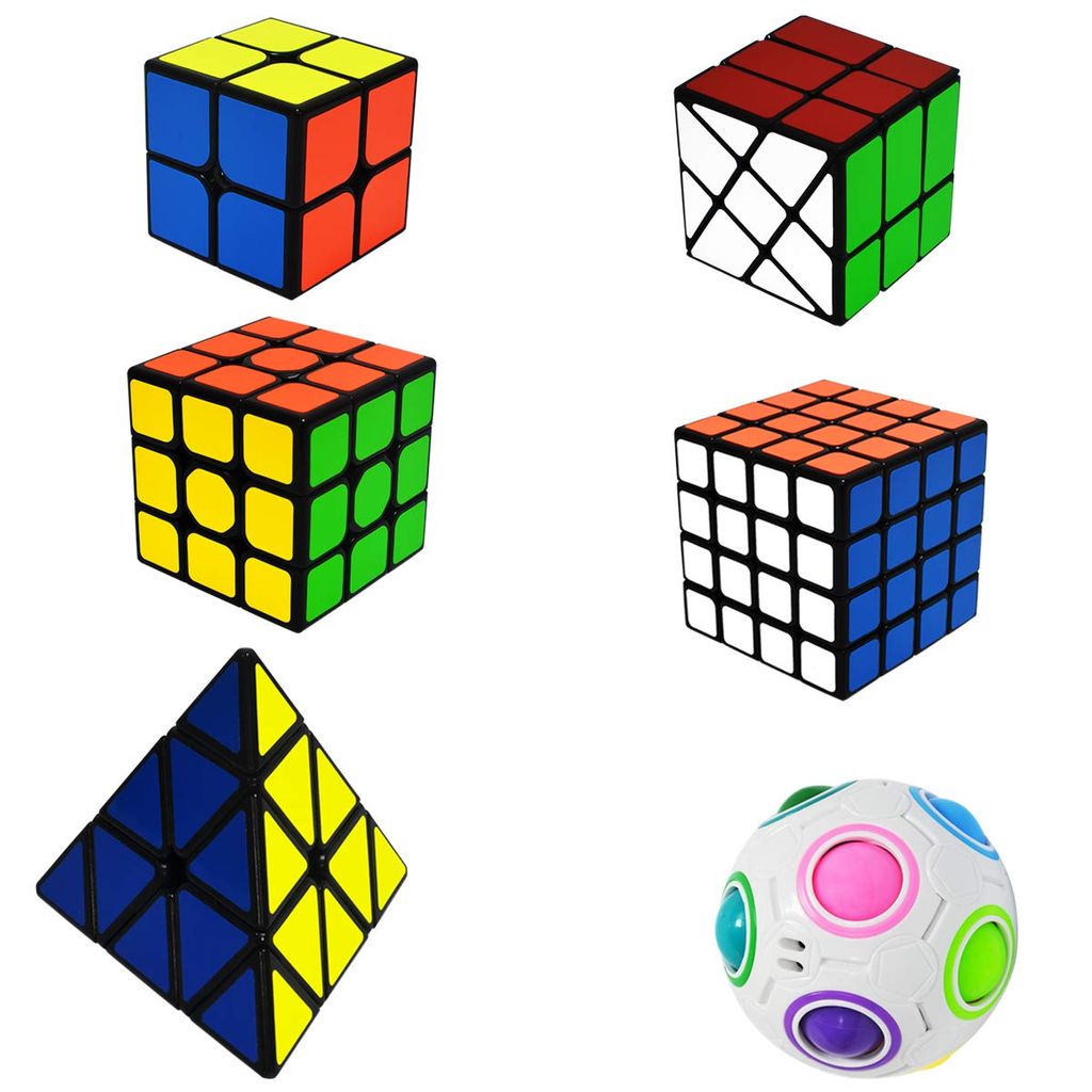 JQGO Zauberwürfel Set 6 Stück Magic Speed Cube Set 2x2 3x3 4x4 Pyraminx Mirror 