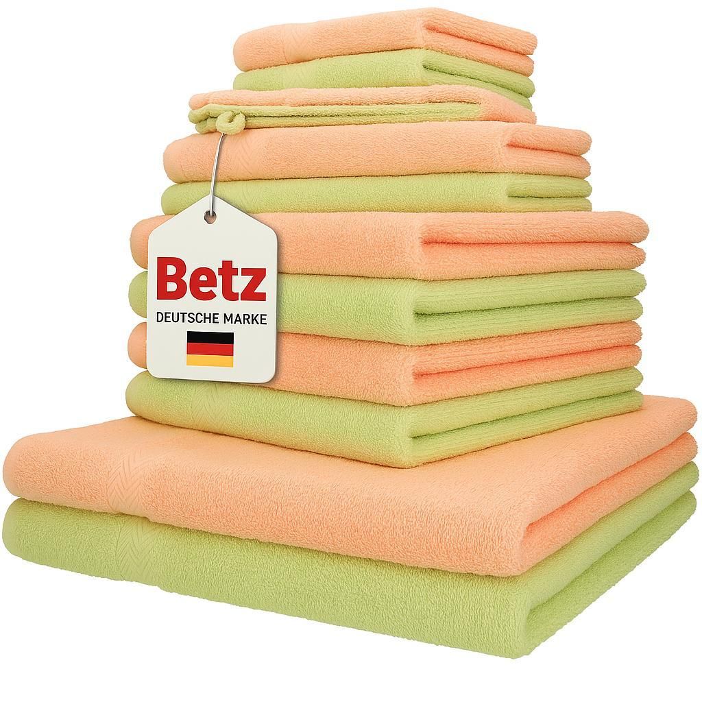 Betz 12er Handtuch-Set PALERMO 100% Baumwolle Farbe: apricot und grün