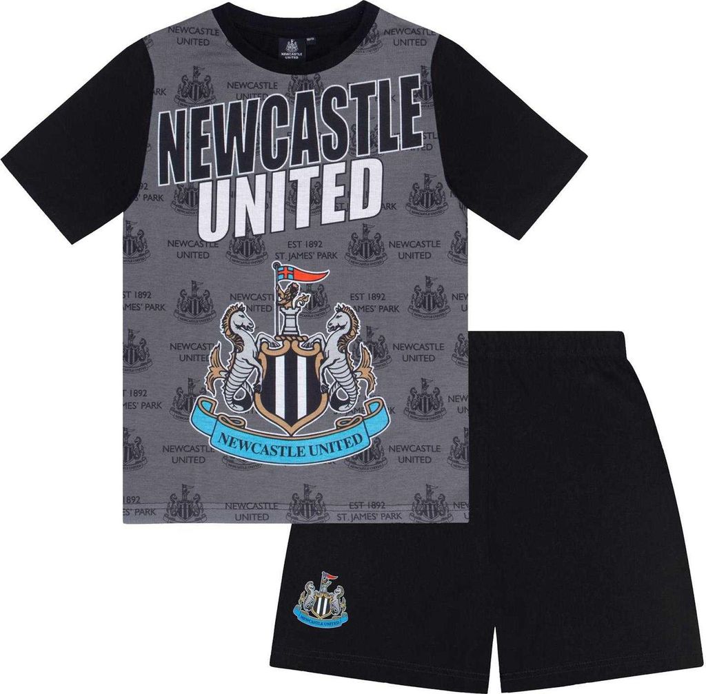 Newcastle United FC - Schlafanzug mit Shorts für Jungen GF853 (146) (Schwarz/Weiß)
