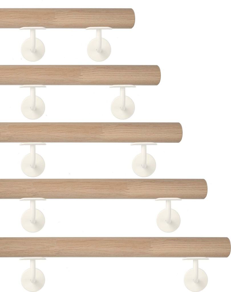 TIBU Eiche Holz Handlauf keilgezinkt unbehandelt Geländer 0,3m - 6m, Länge 140 cm und 2 Edelstahl Halter Weiss