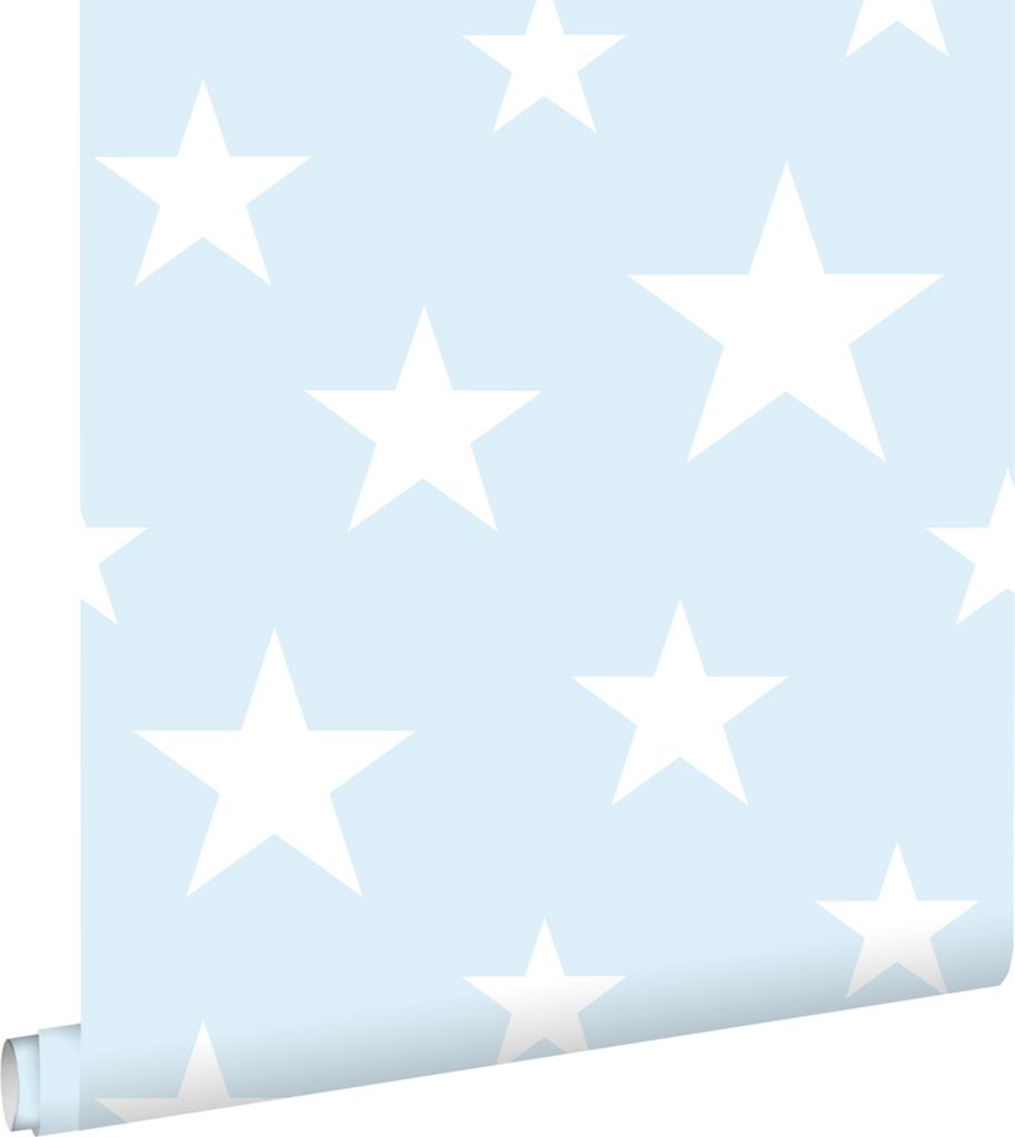 ESTAhome Tapete große und kleine Sterne Hellblau und Weiß 53 cm x 10.05 m