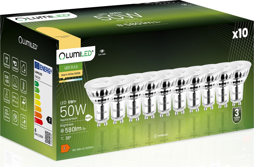 LUMILED GU10 LED Lampe 6W 580 Lm Leuchtmittel 3000K Produktbild 