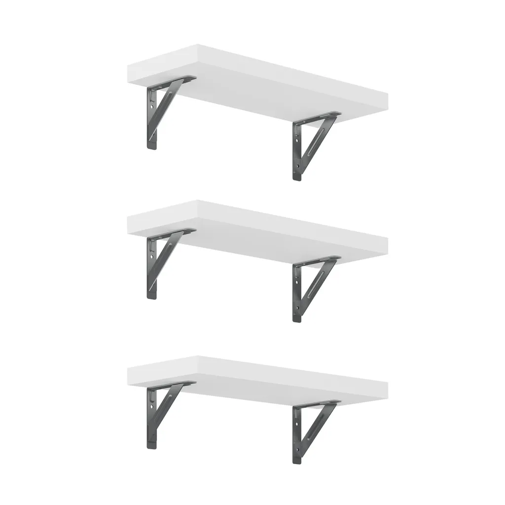 Étagère Murale Bois Blanc Set de 3 Tablettes Flottantes Modernes
