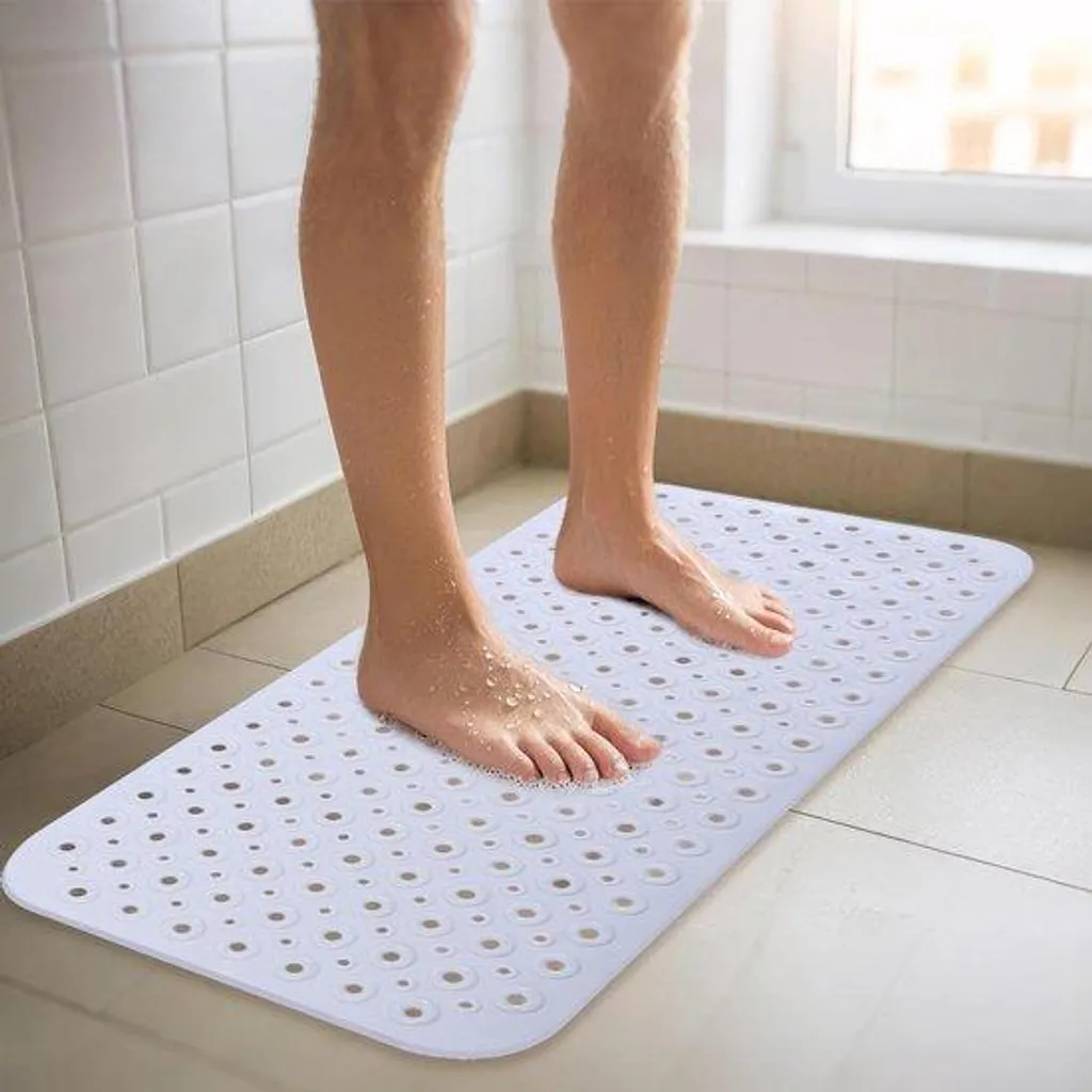 Tapis de bain antidérapant blanc 40x88 cm avec élastique de maintien