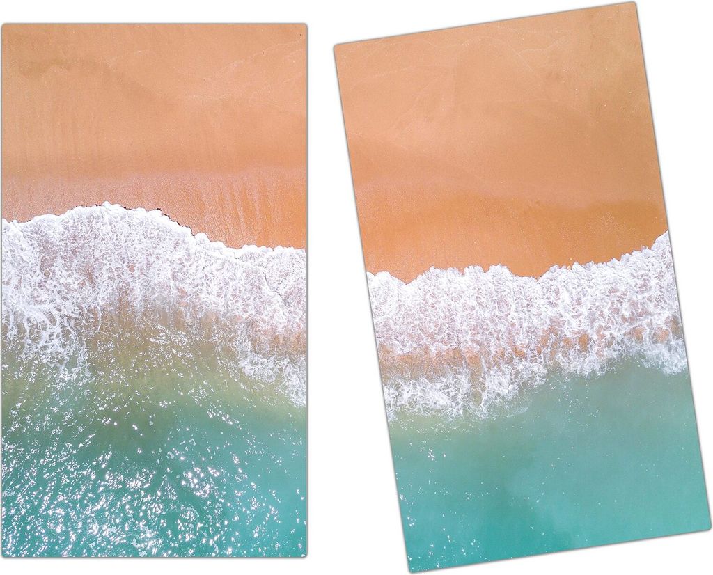 Spritzschutz Herdabdeckplatte Schneidebrett aus Glas Luftaufnahme Strand 2-Teilig (60x52cm)