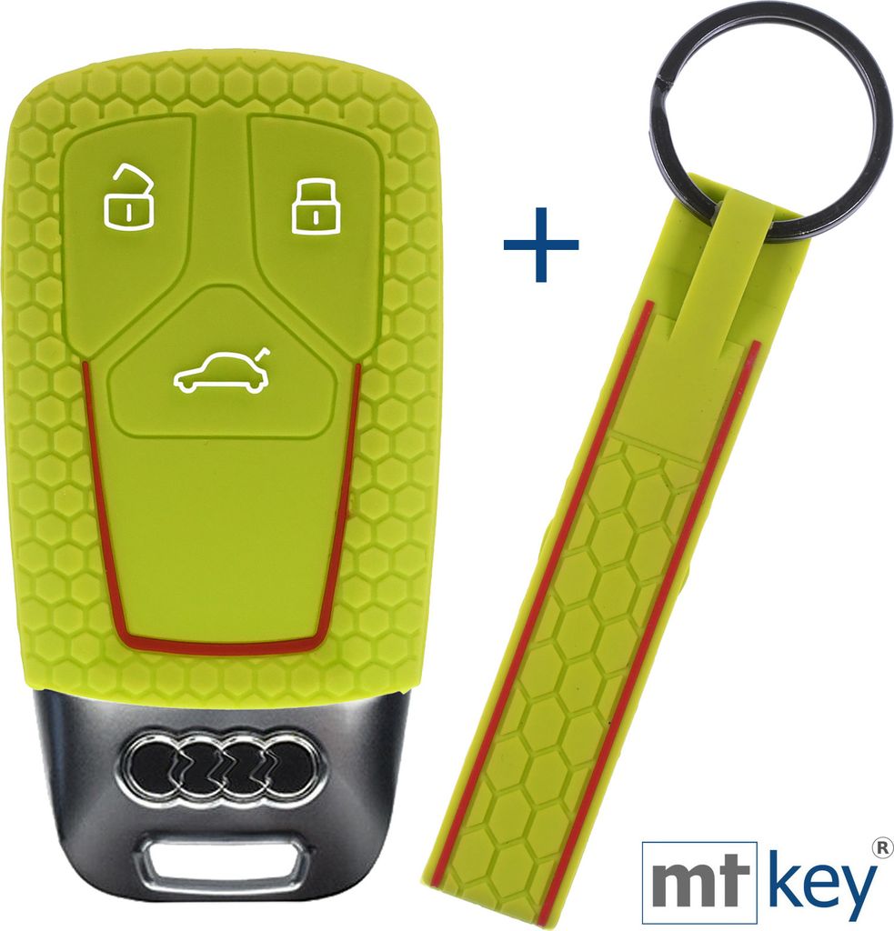 Auto Schlüssel Silikon Schutz Hülle + Schlüsselband im Wabe Design Grün Kompatibel mit Audi A4 A5 A6 A7 TT Q2 Q5 Q7 A8 Q8 3 Tasten KEYLESS SMAR...