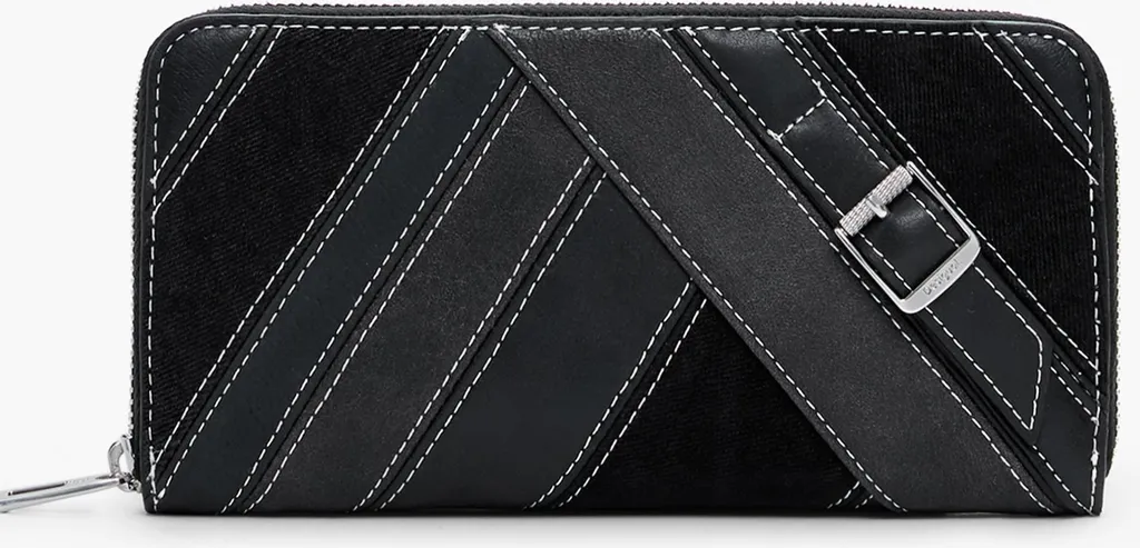 Porte-monnaie noir pour femmes avec fermeture éclair et compartiments
