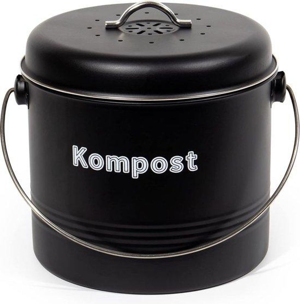 Biologische Kompostemmer, 7 l, Metall, mit Aktivkohlefilter, retro, matt schwarz